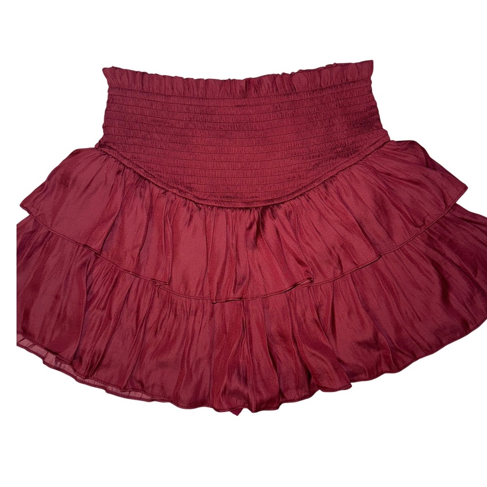 ee:some Burgundy Smocked‎ Tiered Ruffle Satin Skort Wine Red Size Small NEW